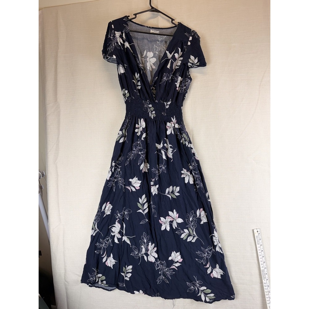 Kindred Dress Womens 2X Blue Floral Smocked V Neck Fit Flare Short Sleeve